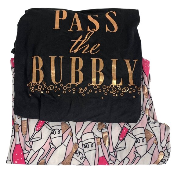 NWT $28 PASS THE BUBBLY Pajama Set Womens SZ S Long Sleeve Shirt Long Pants - Picture 2 of 5